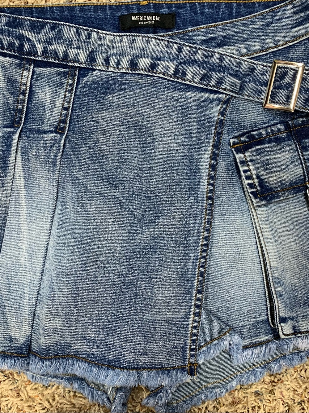 American Bazi Light Blue Denim Skirt-Style Jeans with Buckle Detail